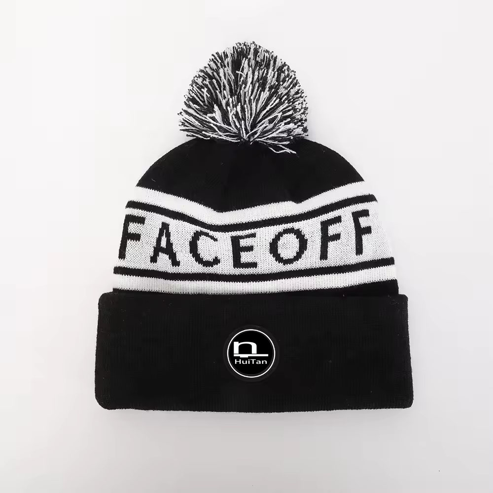 Custom Jacquard Cuffed Beanie With Pompom