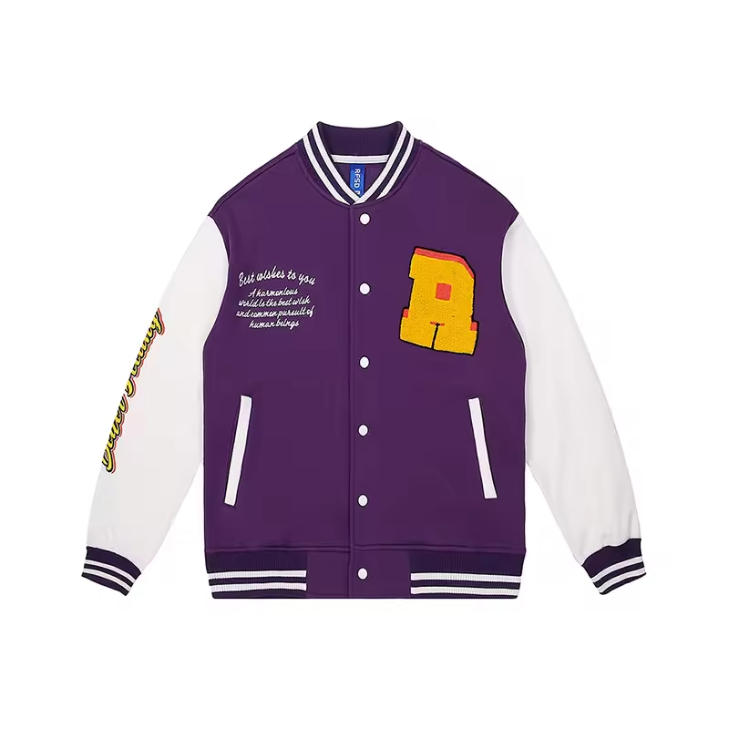 Jacket Bisbol Pria Jacket Polos Lengan Panjang Cetak Kustom 340G
