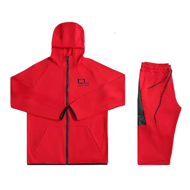 Hooded Patchwork Casual Sports Jacket, Sweatshirt And Trousers Set