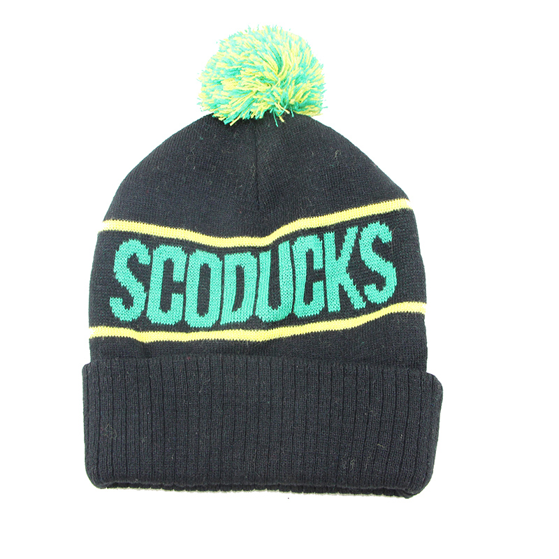 Jacquard Knitted Hat, Cuffed Pompom Knitted Hat