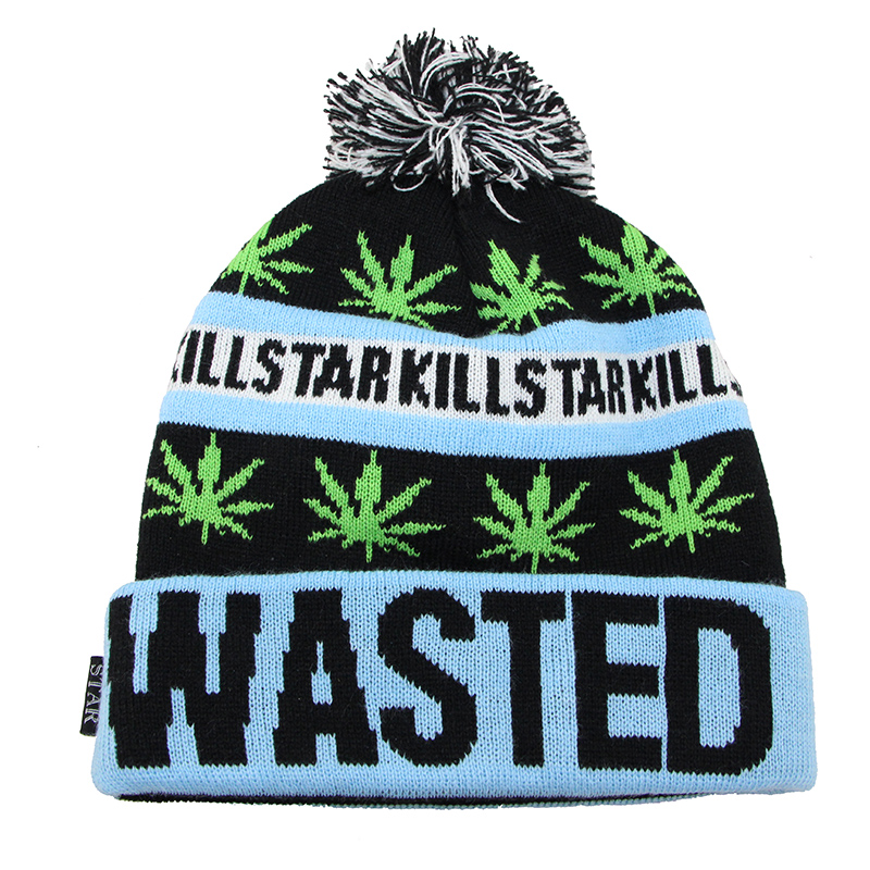 Jacquard Embroidered Knitted Cap With Brim, Flanged Plush Ball Beanies
