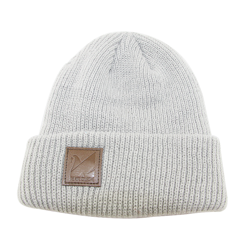 Leather Label Cuffed Knitted Hat