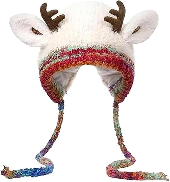 Creative Antler Plush Hat & Bag 2-in-1, Reindeer Knitted Christmas Festive Beanie, Warm Foldable Hat Handbag Gift